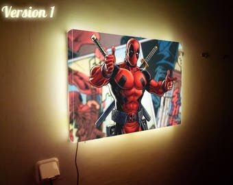 Deadpool Wall LED lamp - Led light box - marvel lights heroes - NightLights - Lighted print - illuminated poster