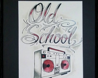 Old School Boom Box Watercolor Print