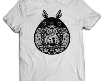 Studio Ghibli My Neighbour Totoro Black Japanese Anime Unisex T-Shirt White Cotton