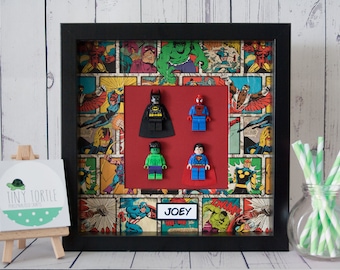 Lego Superhero Frame, Avengers frame, Wooden box frame, Kids bedroom, Personalised frame, Birthday gift, Marvel, DC, Superhero, Custom