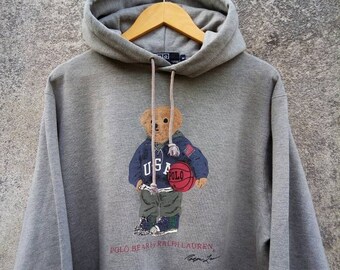 Vintage Rare! RALPH LAUREN Polo Bear Basketball Hoodie