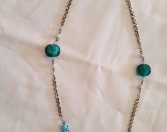 Necklace silver with turquoise stones and pearls
