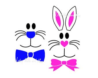 Easter bunny face boy bunny girl bunny SVG PNG Jpg clipart cut file Silhouette Cricut crafters, Easter rabbit faces Digital file