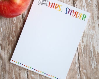 Back to School Personalized Teacher Notepad - Teacher Gift - End of Year Teacher Gift - Style: Rainbow Letters