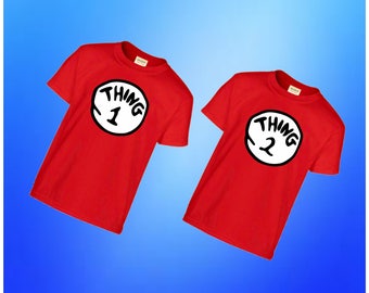 Thing 1 Thing 2 Shirt, Thing One Thing Two Tshirt, Twins, Matching Youth Toddler Kids Outfits, Dr. Suess Cat in the Hat, Birthday Twin Gift