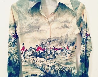 Vintage Colonial Print Seventies Long Sleeve Women's Shirt