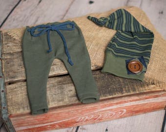 The Caleb-Photography prop boys-night cap-green and blue-ready to ship newborn-made to order sitter- jersey-Twin set boys