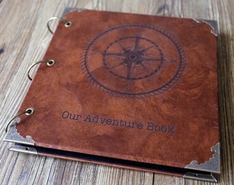 Compass Leather Photo Album /Our Adventure Book/personalized Wedding Guest Book/weddinng photo album