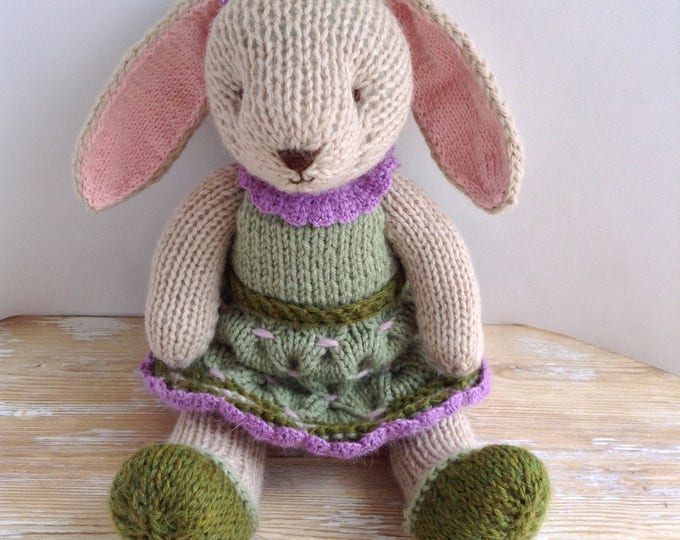 Hand knitted bunny rabbit. Knitted stuffed animals. Soft knit toy bunny. Handmade toys.