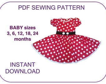 MINNIE MOUSE costume dress pattern for Baby, Toddler sizes. Computer drafted Pdf pattern. Minnie dress pattern for baby girls Minnie costume
