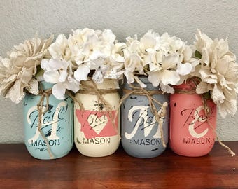 Home Mason Jars, Home State Mason jar set, Set of 4 pint size Mason jars, Shabby Chic decor, Rustic Home decor, Farmhouse, Housewarming gift