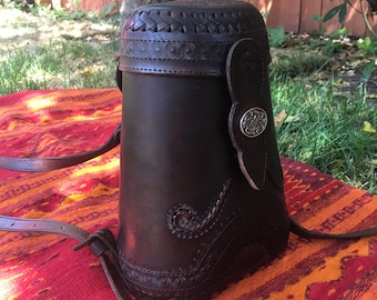 Dark brown 100% leather bucket bag hand made