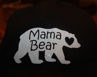 MAMA bear hat, GLITTER, Unique mama hat, PROUD mama bear, one-of-a-kind gift for mom, rustic vintage monogram trucker hat, multiple colors