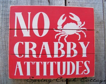 Rustic Plank Sign, No Crabby Attitudes, Coastal Decor, Beach, Handpainted, Seaside Decor, Rustic Signs, Coastal Living, Nautical Decor
