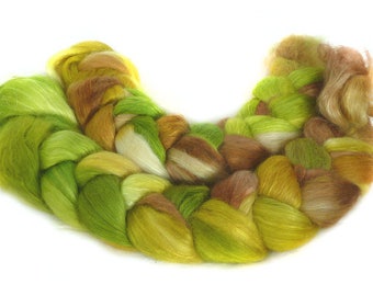 WENSLEYDALE SILK roving top handdyed spinning fibre 3.4 oz