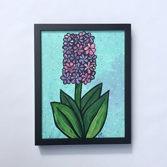 Purple Hyacinth Painting Original Mixed Media Floral