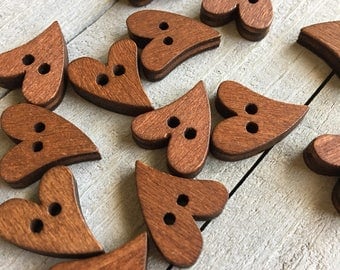 Heart Buttons 10 or 50 20x16mm Primative Heart Shaped Wooden Button Crafts Sewing Brown Natural Craft Button Knitting Crochet Supplies (B11)