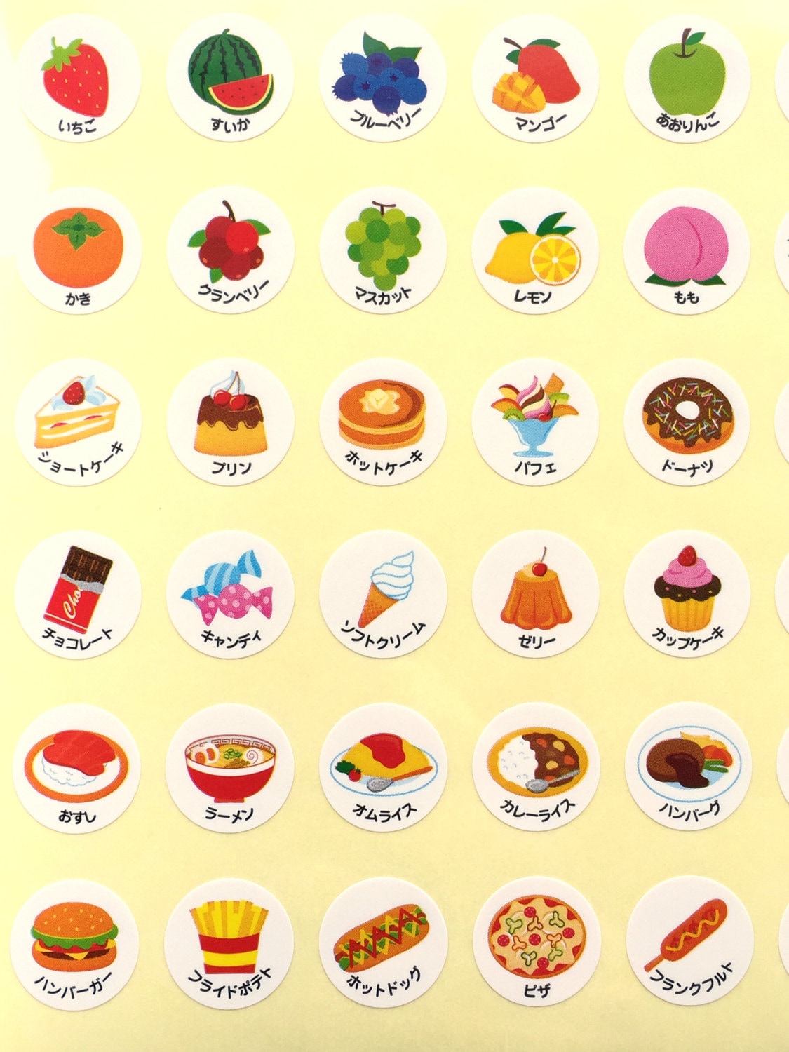 japanese stickers names of fruits food in hiragana and