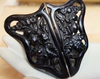 Antique Gutta Percha Buckle Two Part 1800s Mourning