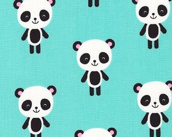 Urban Zoologie Panda's on AQUA by Ann Kelle for Robert Kaufman - 1 Yard