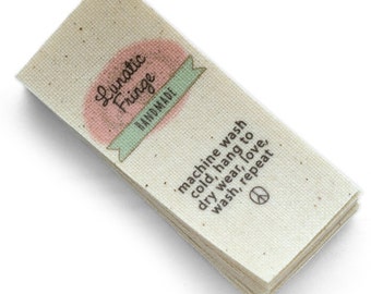 30mm Personalized sew in RAW cotton labels VINTAGE look clothing labels pre-cut 100 pcs