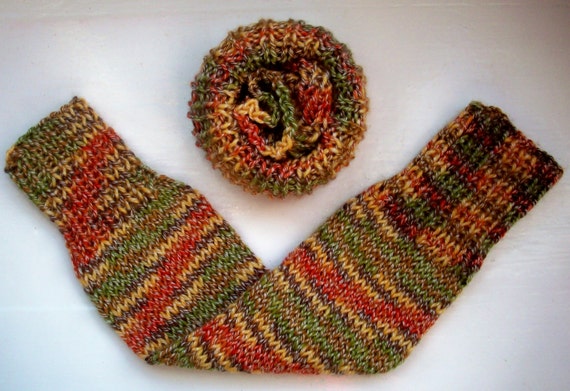 Chunky warm leg warmers multi random green brown yellow orange wool mix