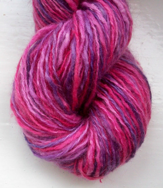 Soft handspun yarn, hand dyed pink purple by SpinningStreak