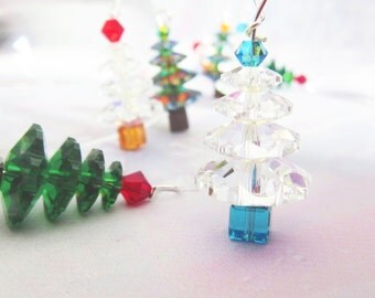 Christmas Tree Earrings - Holiday Earrings - Christmas Earrings - Swarovski Earrings - Dangle Earrings - Red Earrings - Christmas Jewelry