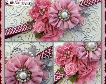 Custom Boutique Mauve, Grey, and Burgandy Glamour Bloom Hair Flower clip headband