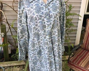 Vintage 1960's Era Blue & Tan Paisley House Dress