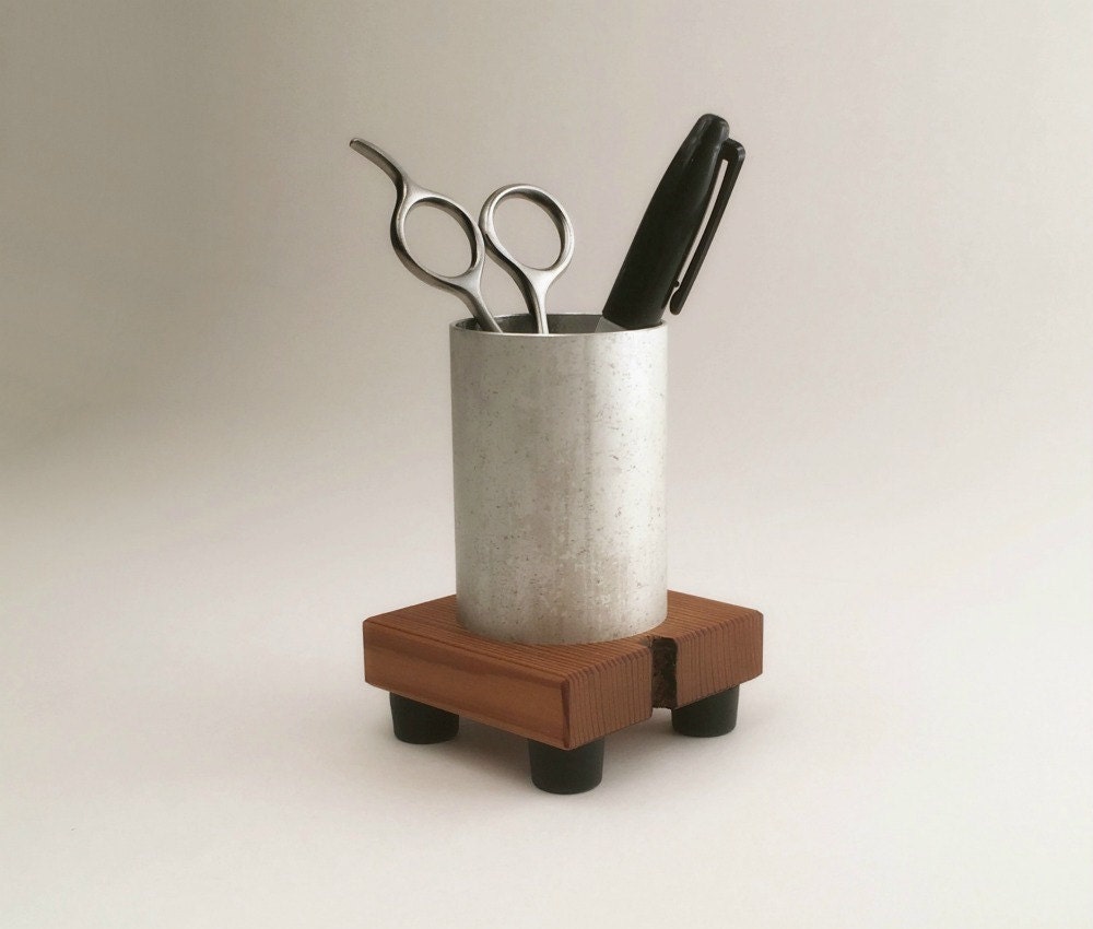 Modern Office Decor Wood Pencil Cup Reused Metal And Recycled