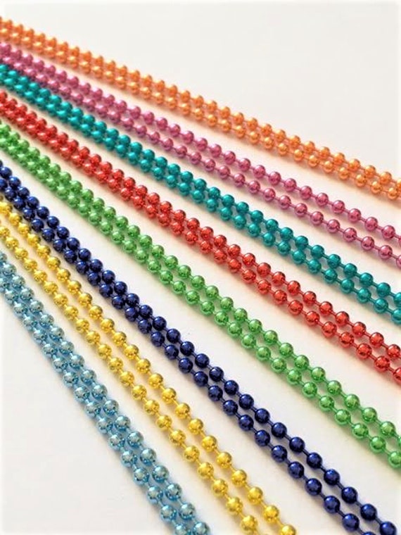 15 Colored Ball Chains Necklaces 24 inches Green Blue Pink