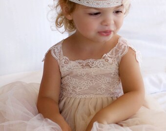 Ivory Magic Orchid French Lace Flower Girl Dress ivory princess dress Ivory Tutu dress