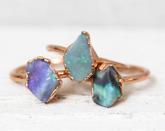 Raw Opal Ring - Opal Engagement Ring - Natural Australian Opal Ring - October Birthstone - Raw Stone Engagement Ring - Raw Boho Crystal Ring