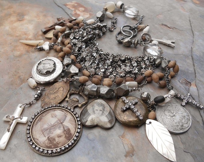 Antique Rosary Pyrite Statement Necklace I'll Stand By You