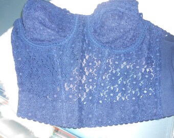 Vintage Long Line Cotton Lace Strapless Bra- never worn-36 B