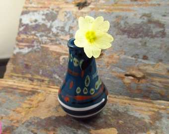 Blue Mini Glass Vase - Hand Flameworked in Wales - Glass Home Decor - Glass Flower Vase - Lampwork Vase