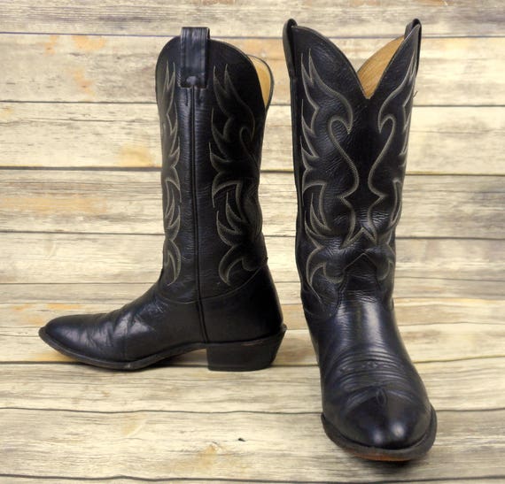 Mens 8.5 D Cowboy Boots Black Leather Nocona Distressed