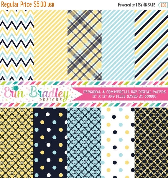 50% OFF SALE Yellow and Navy Blue Digital Paper Set Personal and Commercial Use Il_570xn