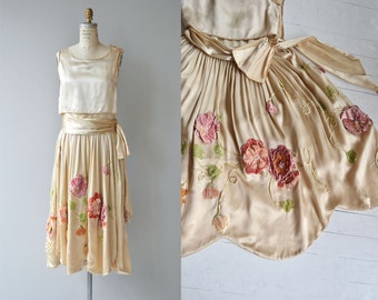 Chanson de Printemps silk & velvet dress | vintage 1920s dress | floral silk 20s dress