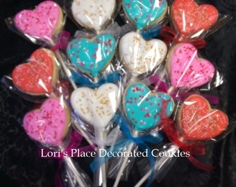 Heart Cookie Pops - Valentine's Day Cookies - 12 Cookie Pops