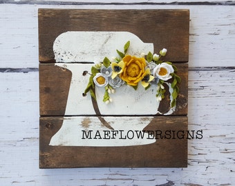 CUSTOM LISTING Kitchen aid mixer sign with custom felt flowers.