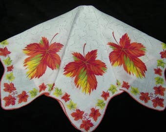 Vintage 15" Scalloped Fall Autumn Leaves Leaf Floral Wedding Favor, Craft Handkerchief - 9791