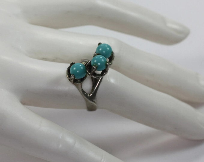 CIJ Sale Modernist Simulated Turquoise Sterling Ring Mexico Mexican Vintage