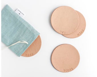 Leather coasters with lettering. Personalized your set - Free shipping to the USA