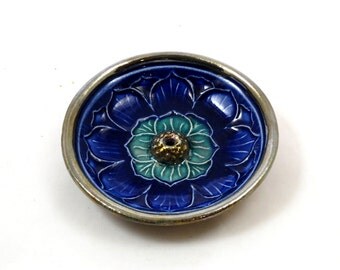 Incense Burner Royal Blue LOTUS Ceramic Pottery