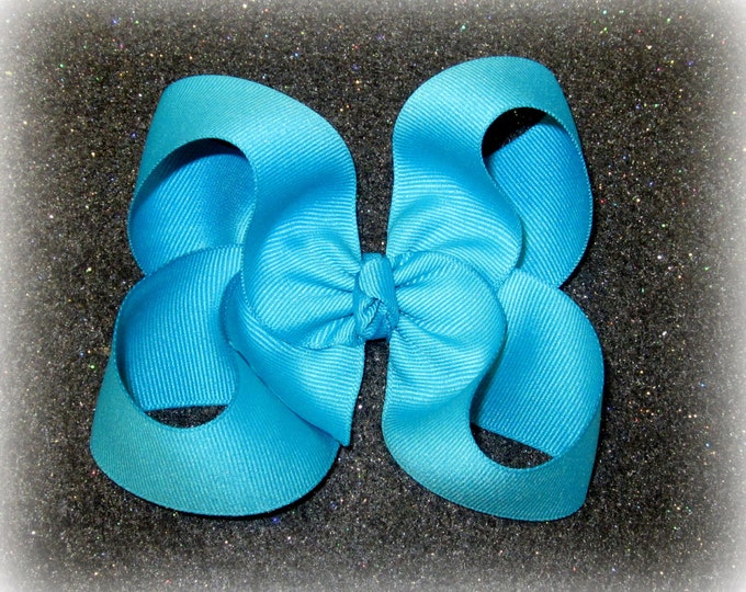 Turquoise Hair Bow, Large Boutique Bow, Blue Bows, Classic Hairbow, 4 5 inch Bow, Single Layer Bow, basic hairbow, Large Boutique Bow, 45G