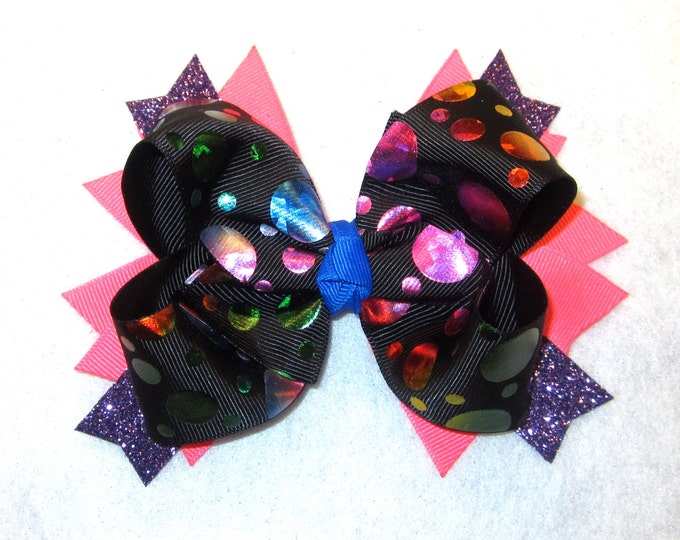 Hologram Hair Bow, Glitter Hair Bow, Neon Hairbows, Girls Boutique Bows, Black Bow, Pink Bows, Stacked Hairbow, Party bow, Big hair bows