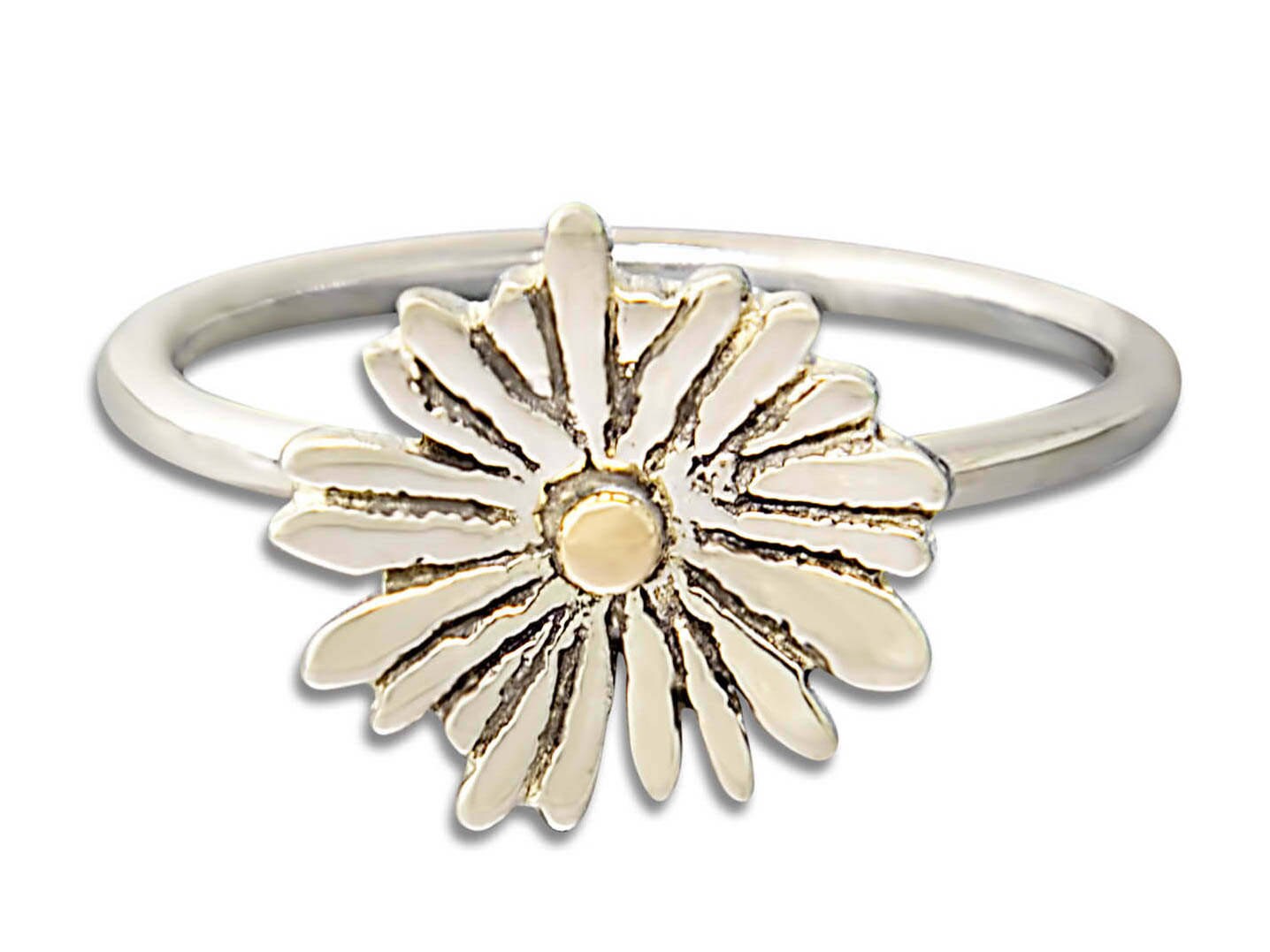 Flower ring daisy ring silver and gold ring sterling silver