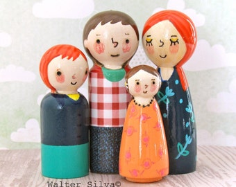 Family Peg Dolls by Walter Silva - Modern trendy Toys - Heirloom Handmade Toys - Doodle Peg Doll Family